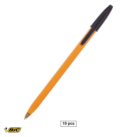 Birotica papetarie - Set 10 pixuri de unica folosinta Bic Orange, varf 0.7 mm, cerneala neagra, pentru scris zilnic la birou si scoala