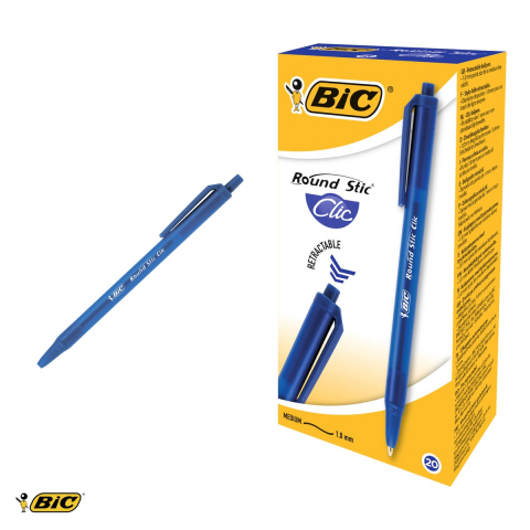 Set 10 pixuri de unica folosinta Bic Round Stic Clic, scriere medie 1mm, albastre, cu mecanism retractabil [3]
