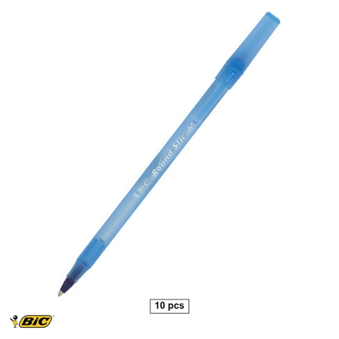 Pixuri - Set 10 pixuri de unica folosinta Bic Round Stic, varf 1.0 mm, cerneala albastra, pentru scris zilnic