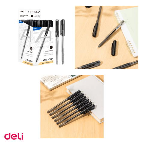 Set 10 pixuri de unica folosinta Deli Arrow, varf 0.7 mm, cerneala neagra [3]