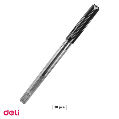 Birotica papetarie - Set 10 pixuri de unica folosinta Deli Arrow, varf 0.7 mm, cerneala neagra