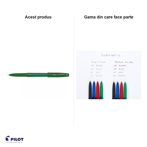 Set 10 pixuri de unica folosinta Pilot Supergrip G, varf 1mm, cerneala verde, grip confortabil [4]