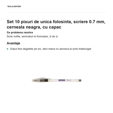 Set 10 pixuri de unica folosinta, scriere 0.7 mm, cerneala neagra, cu capac [1]