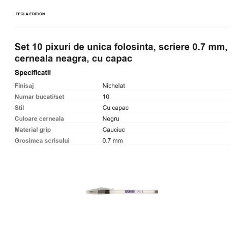 Set 10 pixuri de unica folosinta, scriere 0.7 mm, cerneala neagra, cu capac [2]