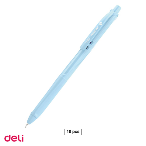Pixuri - Set 10 pixuri Deli Roball, cu mecanism, varf 0.7 mm, cerneala albastra, corp pastel
