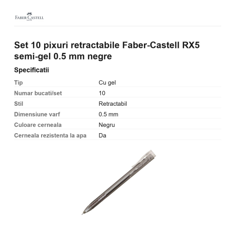 Set 10 pixuri retractabile Faber-Castell RX5 semi-gel 0.5 mm negre [2]