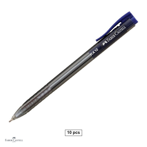 Pixuri - Set 10 pixuri roller retractabile Faber-Castell RX10, cerneala semi-gel albastra, varf needle 1.0 mm, corp triunghiular ergonomic