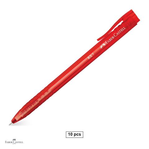 Pixuri - Set 10 pixuri roller retractabile Faber-Castell RX7, semi-gel, varf needle 0.7 mm, cerneala rosie rezistenta la apa
