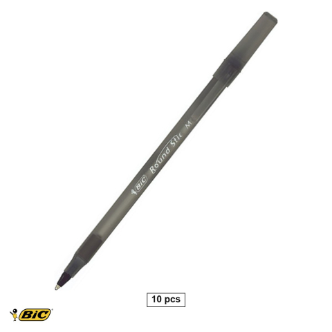 Pixuri - Set 10 pixuri unica folosinta Bic Round Stic, varf 1.0 mm, cerneala neagra rezistenta la apa