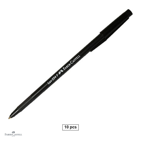 Birotica papetarie - Set 10 pixuri unica folosinta Faber-Castell 034, varf 0.8 mm, negre, forma ergonomica triunghiulara