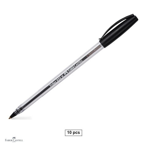 Pixuri - Set 10 pixuri unica folosinta Faber-Castell Trilux 032M, varf 1.0 mm, cerneala neagra, corp transparent
