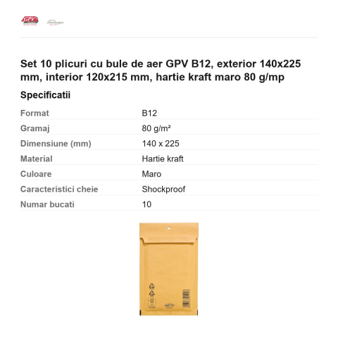 Set 10 plicuri cu bule de aer GPV B12, exterior 140x225 mm, interior 120x215 mm, hartie kraft maro 80 g/mp [2]
