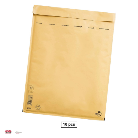 Hartie - Set 10 plicuri cu bule de aer GPV K20, exterior 370x480 mm, interior 350x470 mm, hartie kraft maro 80 g/mp