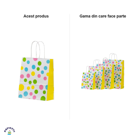 Set 10 pungi cadou Papiroti, din hartie, cu maner rasucit, alb, model cu confeti, 18x8x22 cm [3]