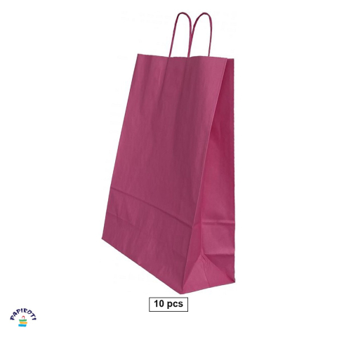 Ambalaje cadouri - Set 10 pungi cadou Papiroti, din hartie, cu maner rasucit, roz, interior alb, 22x10x31 cm
