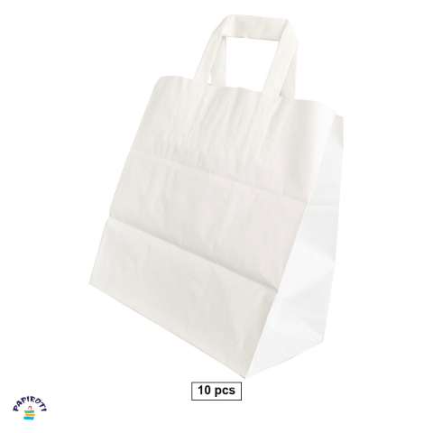 Ambalaje cadouri - Set 10 pungi de hartie Papiroti, pentru snack food, alb, 26x17x25 cm