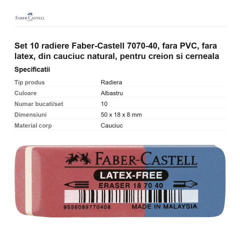 Set 10 radiere Faber-Castell 7070-40, fara PVC, fara latex, din cauciuc natural, pentru creion si cerneala [2]