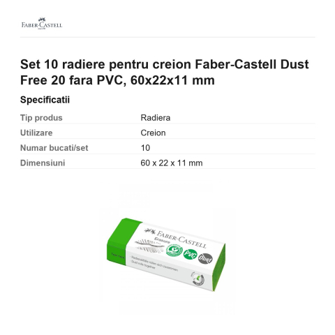 Set 10 radiere pentru creion Faber-Castell Dust Free 20 fara PVC, 60x22x11 mm [2]