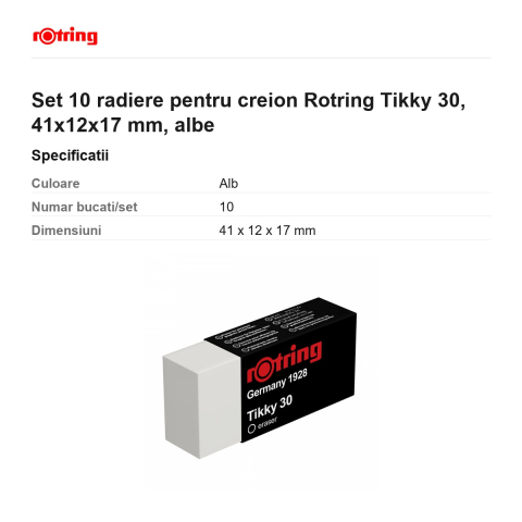 Set 10 radiere pentru creion Rotring Tikky 30, 41x12x17 mm, albe [2]