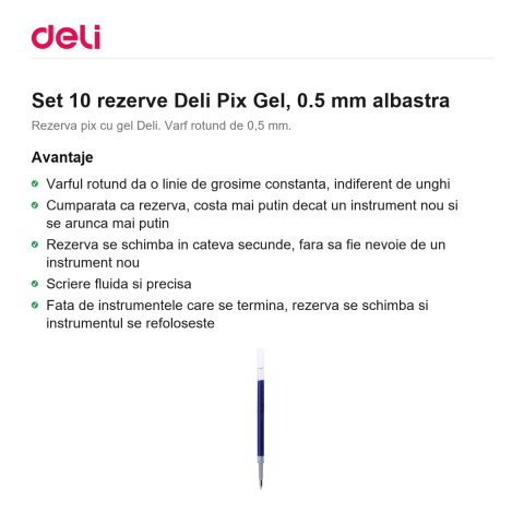 Set 10 rezerve Deli Pix Gel, 0.5 mm albastra [1]