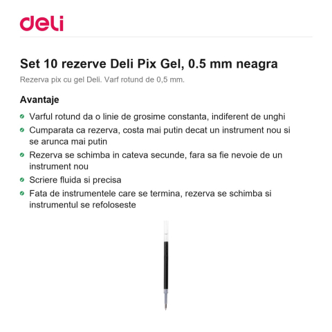 Set 10 rezerve Deli Pix Gel, 0.5 mm neagra [1]