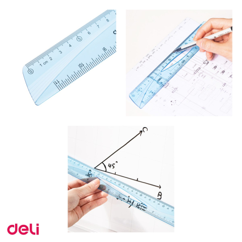 Set 10 rigle Deli Albastra Transparenta, din plastic, 20 cm [3]