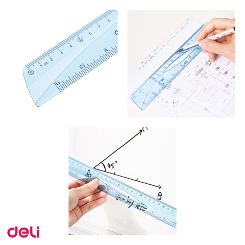 Set 10 rigle Deli Albastra Transparenta, din plastic, 30 cm [3]