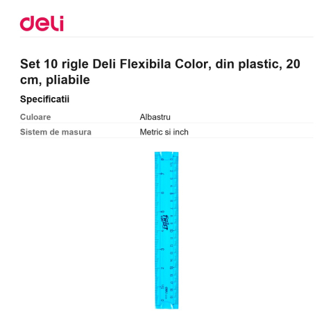 Set 10 rigle Deli Flexibila Color, din plastic, 20 cm, pliabile [2]