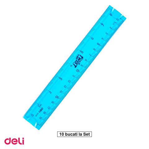 Instrumente de geometrie - Set 10 rigle Deli Flexibila Color, din plastic, 20 cm, pliabile