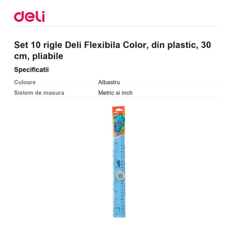 Set 10 rigle Deli Flexibila Color, din plastic, 30 cm, pliabile [2]