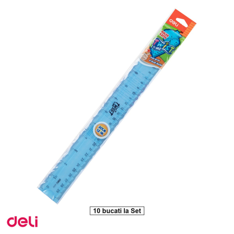 Instrumente de geometrie - Set 10 rigle Deli Flexibila Color, din plastic, 30 cm, pliabile