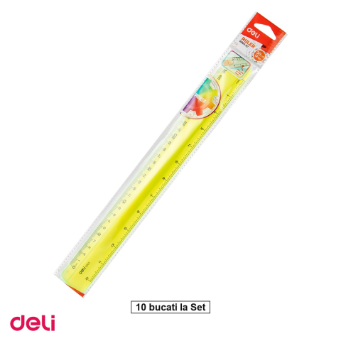 Instrumente de geometrie - Set 10 rigle Deli Transparenta Color Pioneer, din plastic, pentru masurare precisa, 30 cm