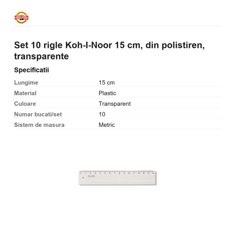 Set 10 rigle Koh-I-Noor 15 cm, din polistiren, transparente [2]