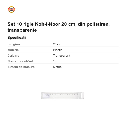 Set 10 rigle Koh-I-Noor 20 cm, din polistiren, transparente [2]