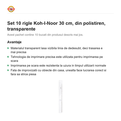 Set 10 rigle Koh-I-Noor 30 cm, din polistiren, transparente [1]