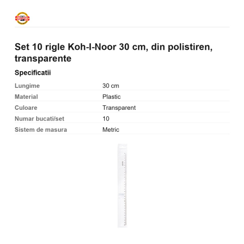 Set 10 rigle Koh-I-Noor 30 cm, din polistiren, transparente [2]