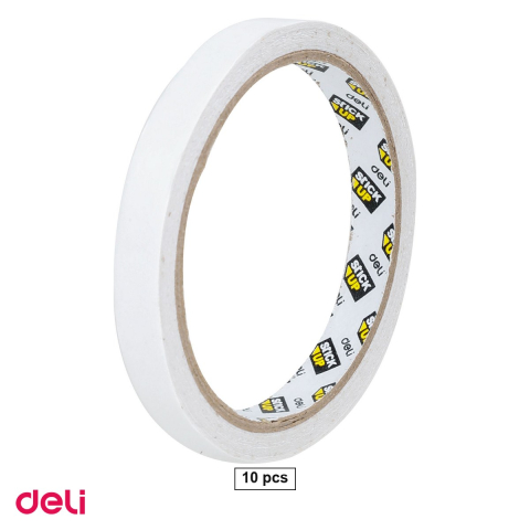 Bricolaj - Set 10 role banda dublu adeziva Deli, 12 mm x 9.14 m, alba