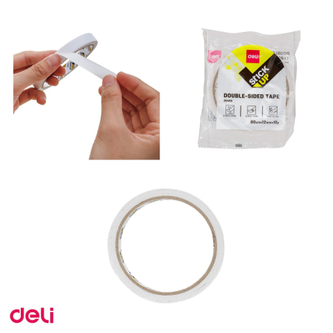 Set 10 role banda dublu adeziva Deli, 12 mm x 9.14 m, alba [3]