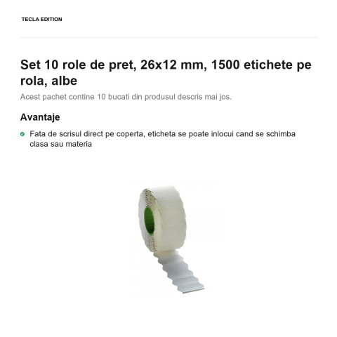 Set 10 role de pret, 26x12 mm, 1500 etichete pe rola, albe [1]