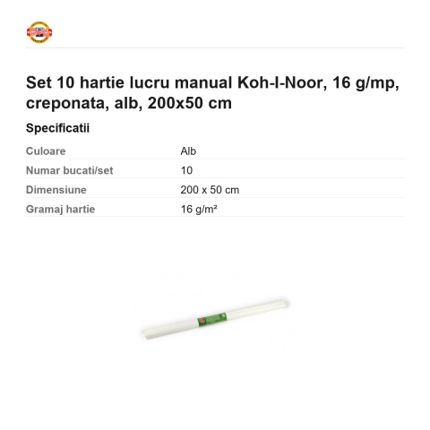 Set 10 role hartie creponata alba Koh-I-Noor, 200 x 50 cm, pentru decoratiuni si activitati craft [2]