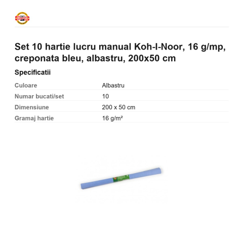 Set 10 role hartie creponata bleu Koh-I-Noor, 200 x 50 cm, pentru decoratiuni si activitati craft [2]