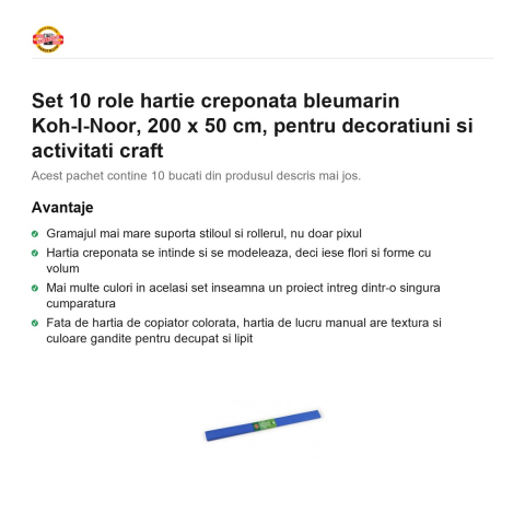 Set 10 role hartie creponata bleumarin Koh-I-Noor, 200 x 50 cm, pentru decoratiuni si activitati craft [1]