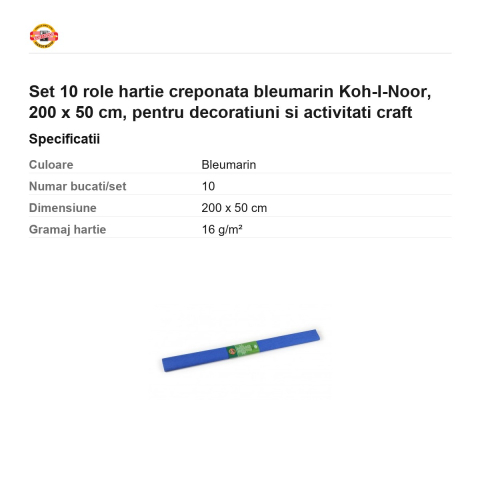 Set 10 role hartie creponata bleumarin Koh-I-Noor, 200 x 50 cm, pentru decoratiuni si activitati craft [2]
