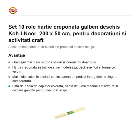 Set 10 role hartie creponata galben deschis Koh-I-Noor, 200 x 50 cm, pentru decoratiuni si activitati craft [1]