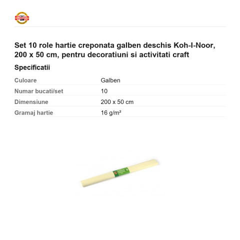 Set 10 role hartie creponata galben deschis Koh-I-Noor, 200 x 50 cm, pentru decoratiuni si activitati craft [2]