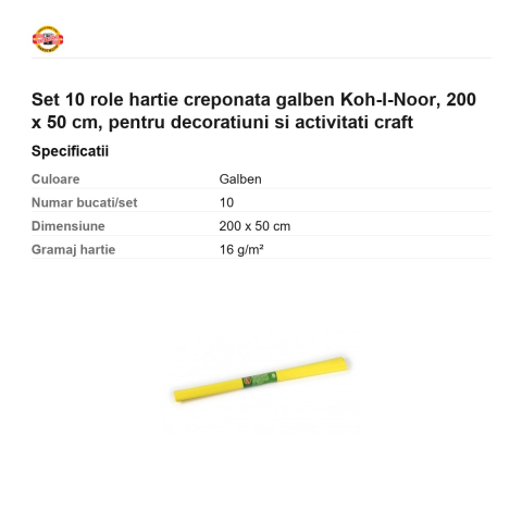 Set 10 role hartie creponata galben Koh-I-Noor, 200 x 50 cm, pentru decoratiuni si activitati craft [2]