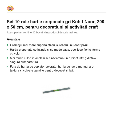Set 10 role hartie creponata gri Koh-I-Noor, 200 x 50 cm, pentru decoratiuni si activitati craft [1]