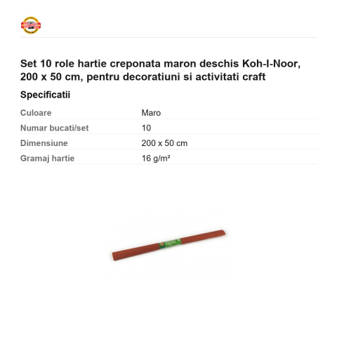 Set 10 role hartie creponata maron deschis Koh-I-Noor, 200 x 50 cm, pentru decoratiuni si activitati craft [2]
