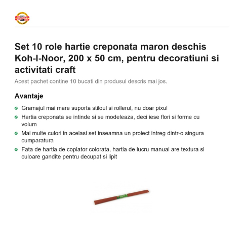 Set 10 role hartie creponata maron deschis Koh-I-Noor, 200 x 50 cm, pentru decoratiuni si activitati craft [1]