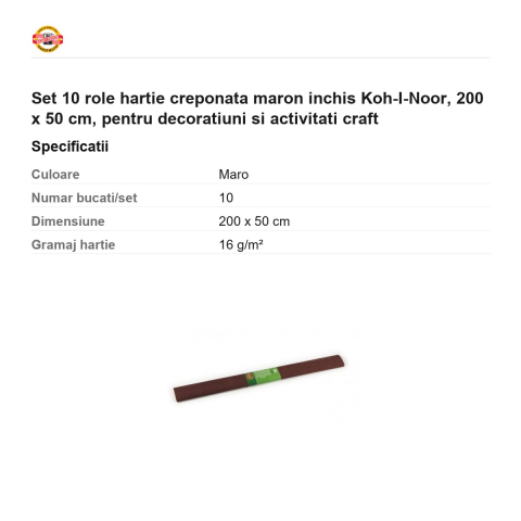 Set 10 role hartie creponata maron inchis Koh-I-Noor, 200 x 50 cm, pentru decoratiuni si activitati craft [2]